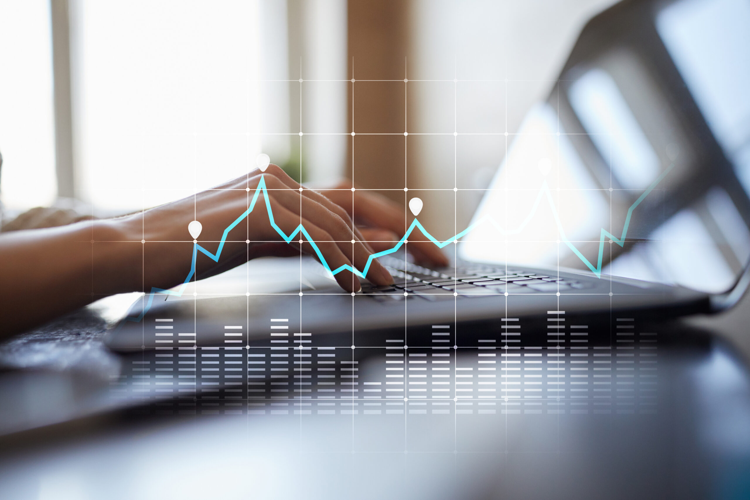 Diagrams and graphs on virtual screen. Business strategy, data analysis technology and financial growth concept.