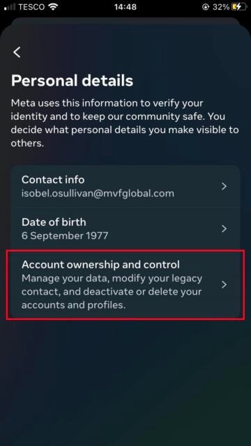 How to delete and deactivate Instagram on iOS: Step 4