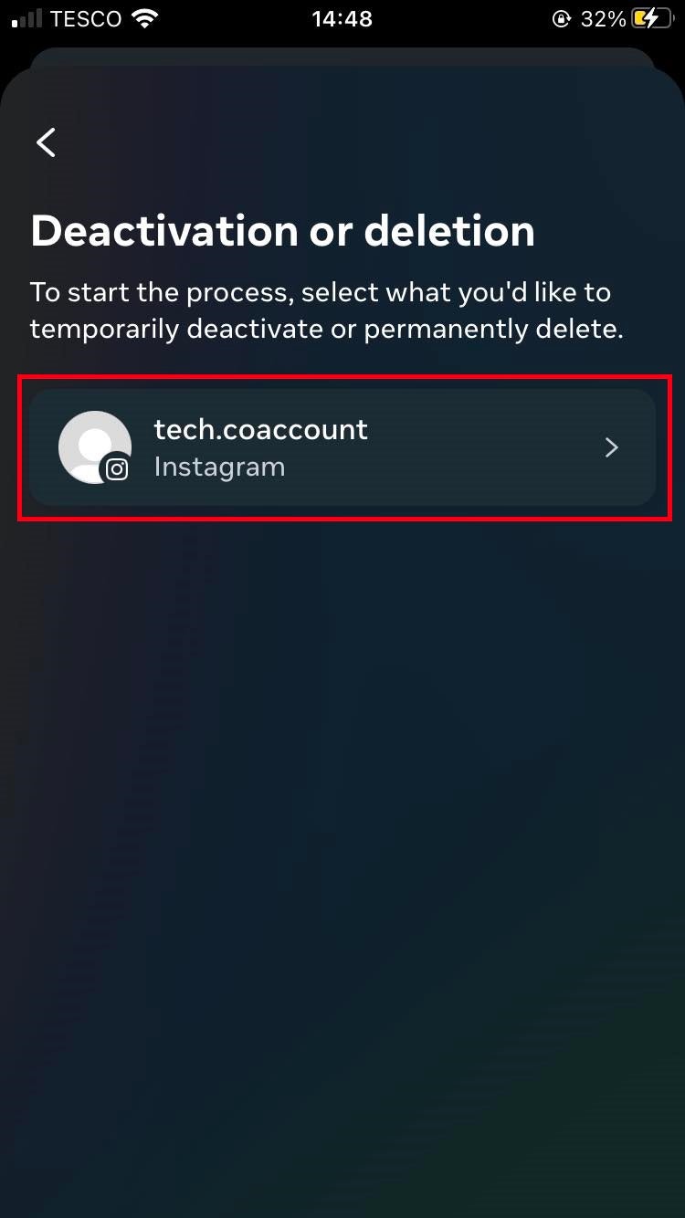 How to delete and deactivate Instagram on iOS: Step 6