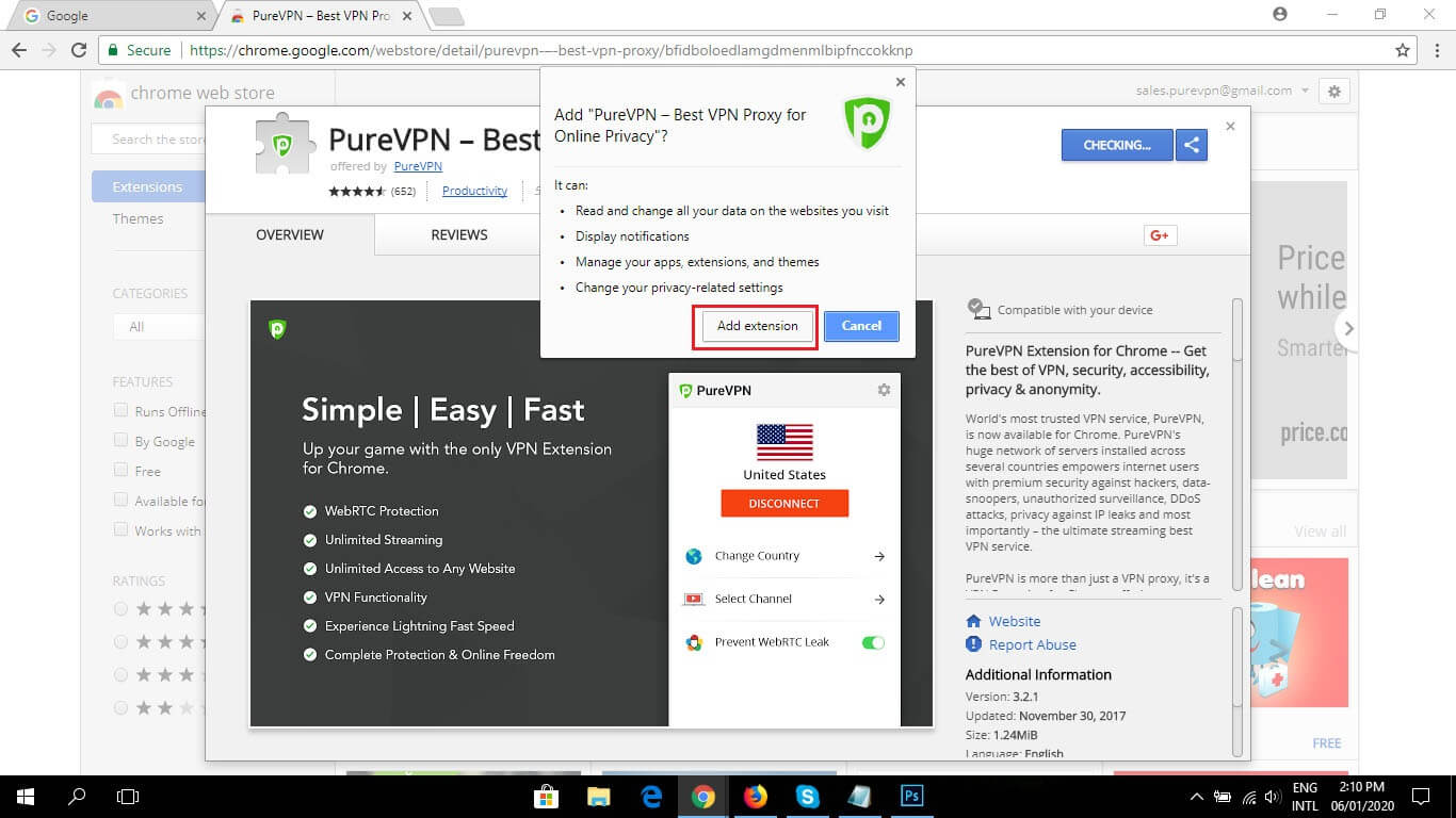 PureVPN Chrome browser extension