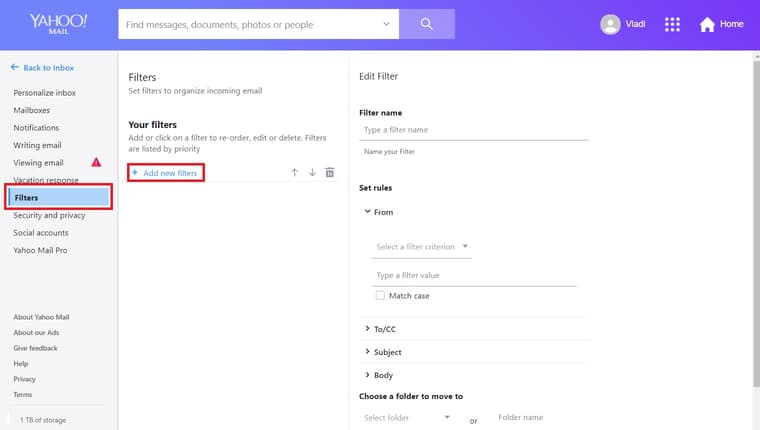 Screenshot - Yahoo Email Whitelist option in settings