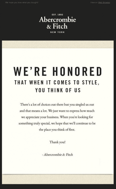 Abercrombie Fitch Thank You Email