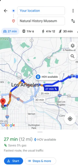 Google Maps HOV Indicator