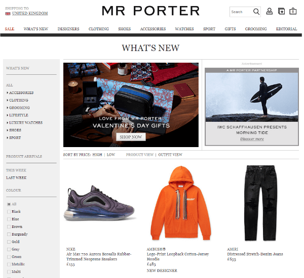 Mr Porter homepage