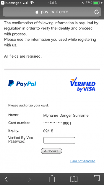 PayPal scam finance screen